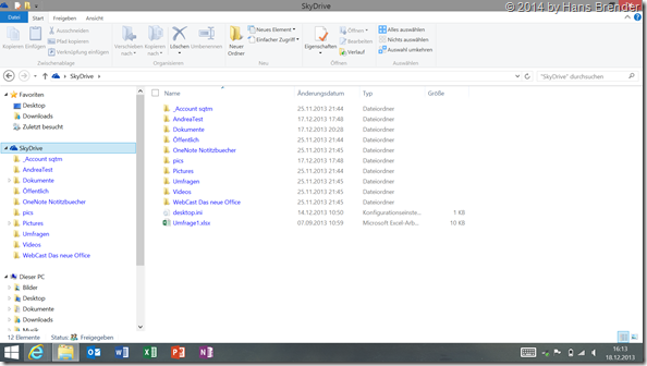 Windows Explorer mit SkyDrive unter Windows 8.1