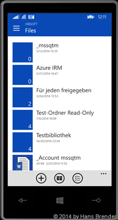Windows Phone: OneDrive for Business Ansicht