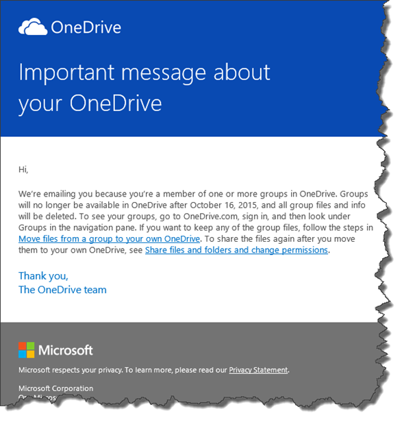 OneDrive: Discontinuation of groups