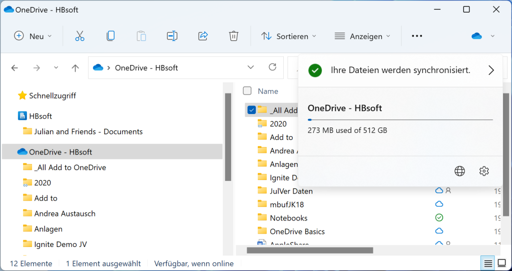 der neue OneDrive Button im Windows Explorer - hier OneDrive for Business